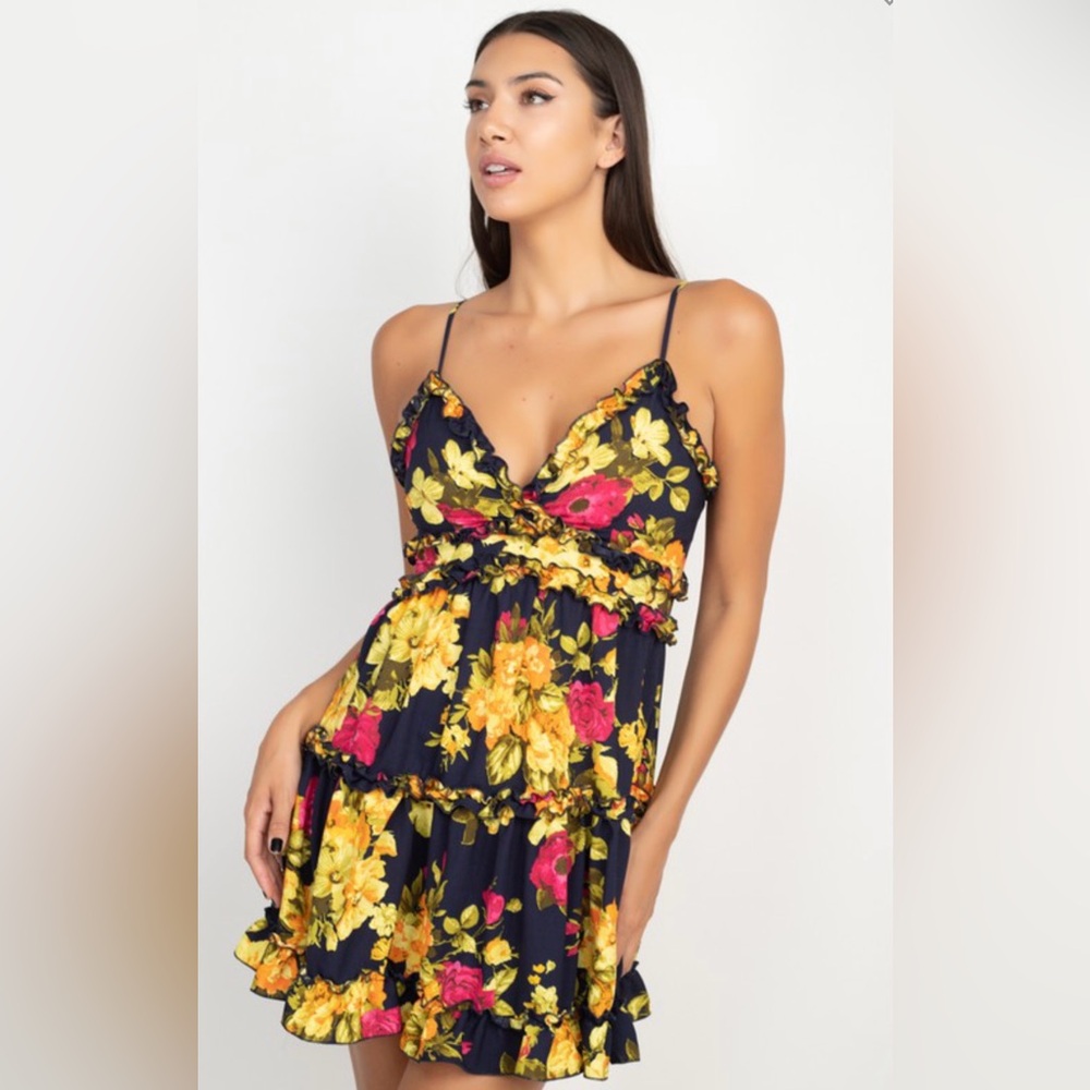 Floral Navy and Yellow Dress - Picture 6 of 10